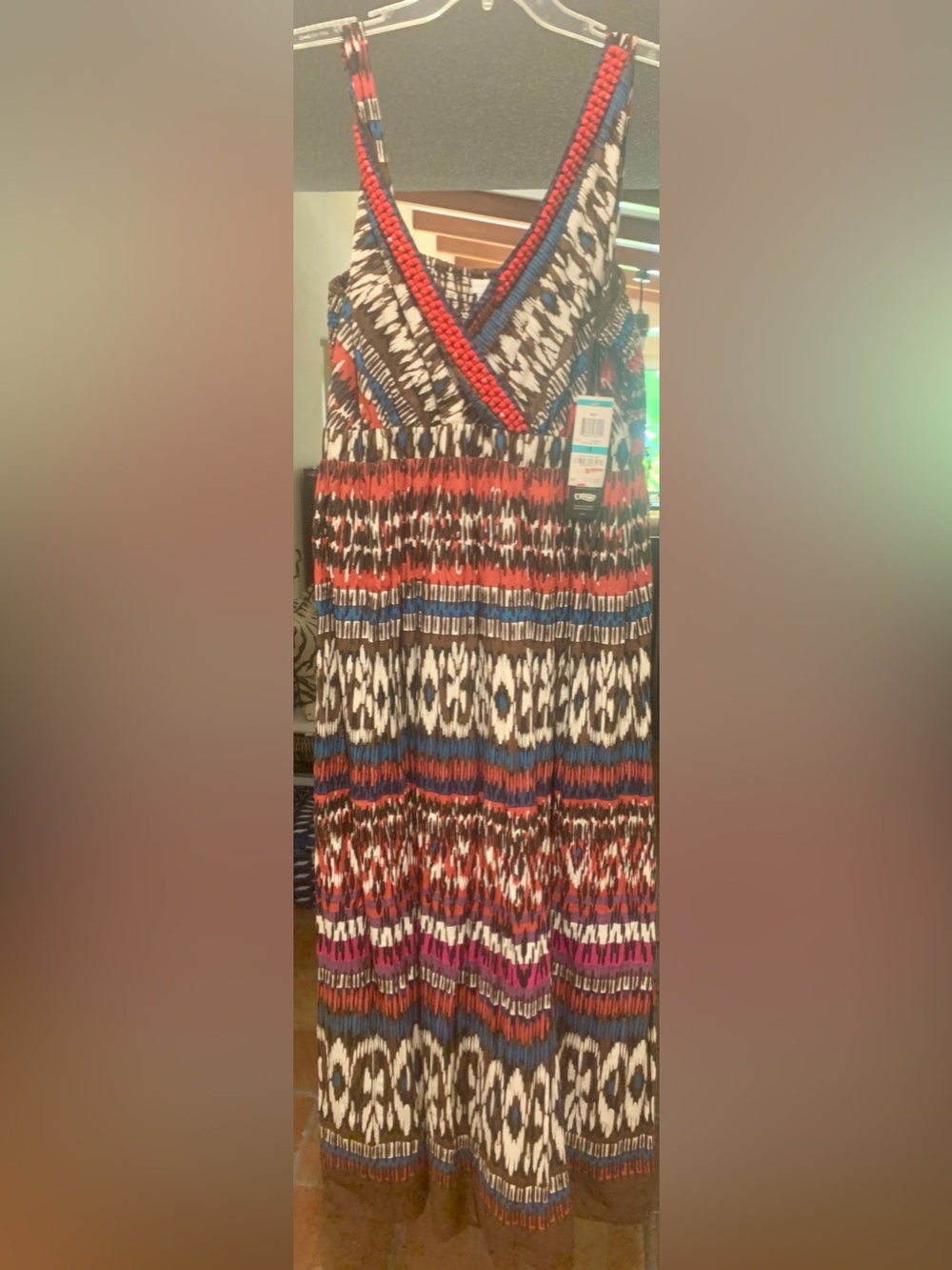 Charter Club Cotton Tribal-Print Maxi Dress, Size 16